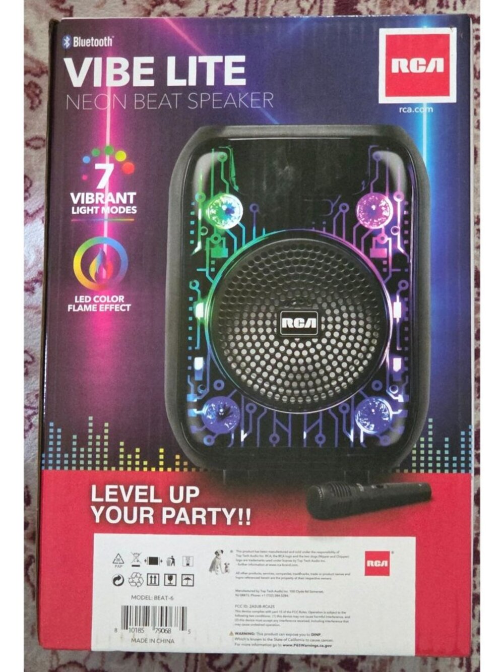 RCA Vibe Lite Neon Beat Bluetooth Wireless Portable Speaker Mic Aux FM Karaoke